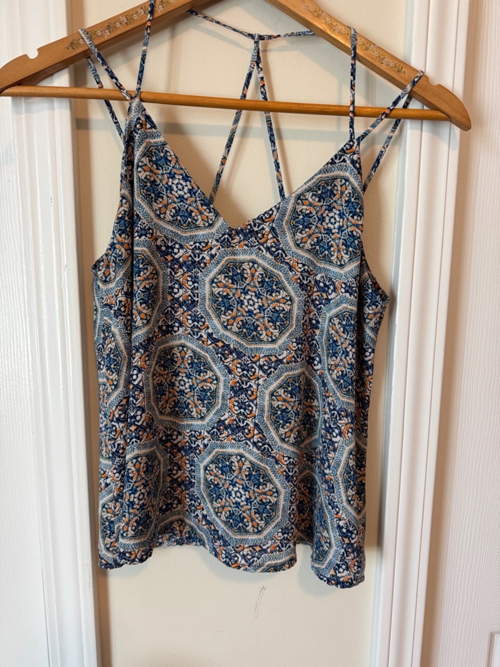 Wet Seal Blue and Cream Medallion Print Strappy Cami